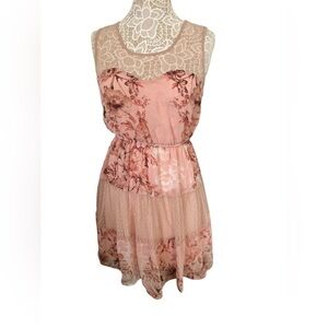 American Rag Cie Floral Shear Neckline  Fit & Flair Pink Dress M